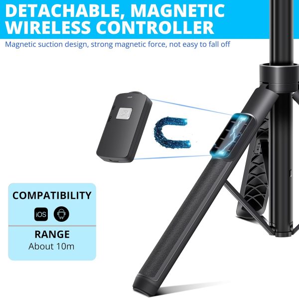 BZE 62 inches Extendable Selfie Stick Tripod with Wireless Remote & Phone Holder, Portable Aluminum Alloy 3 in 1 Stand for Group Photos, Vlogging & Travel Compatible with All Smartphones - Image 4